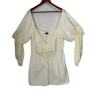 Kashi Top Women XL Ivory Cotton Lace Sweetheart Peasant Boho Pirate Regency